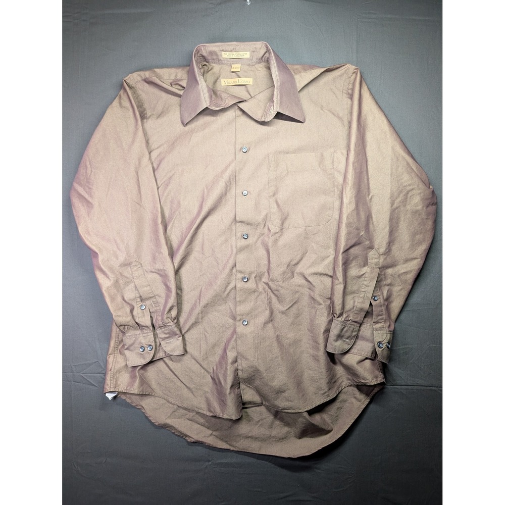 Milano Uomo Mens Dress Shirt 16 32/33 Brown Iridescent Long Sleeve Button Down